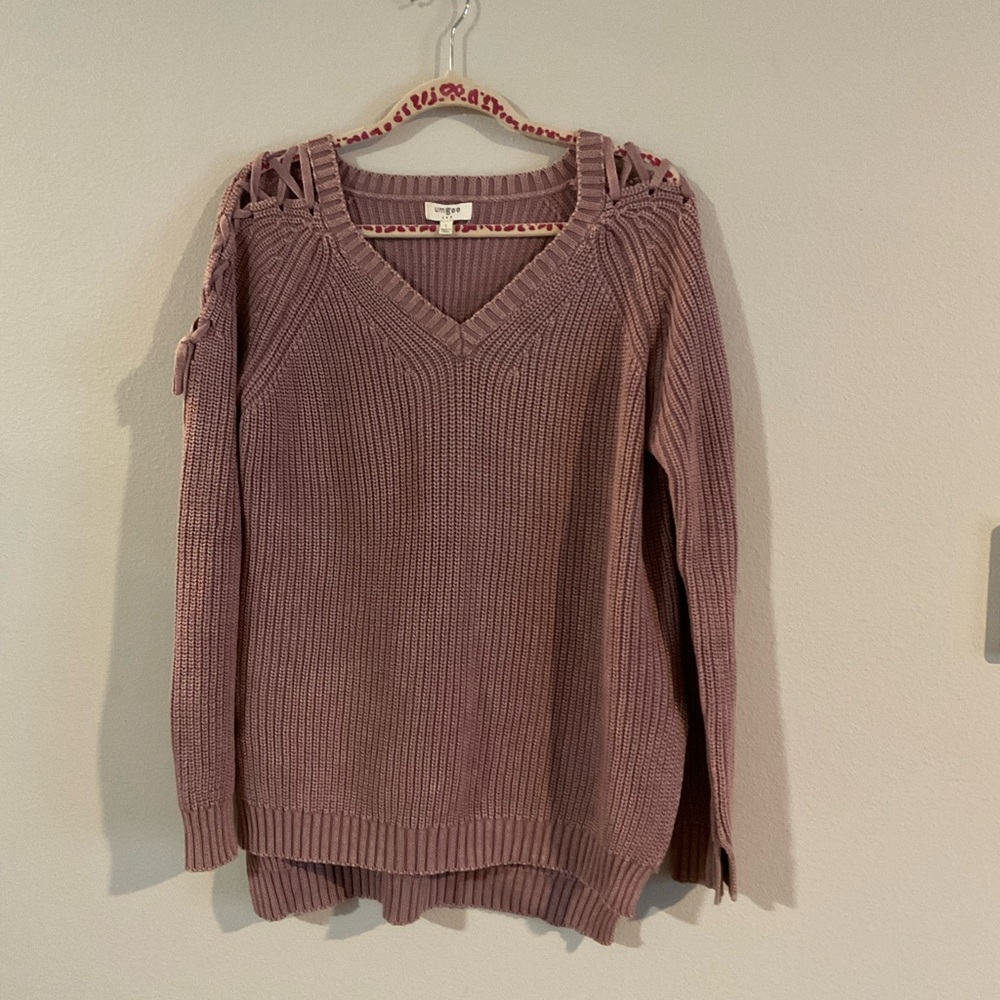 Umgee Dusty Pink V-Neck Sweater